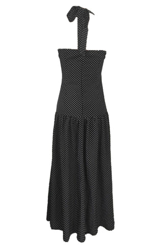 Deep V Neck Dots Print Slit Design Halter Neck Dress