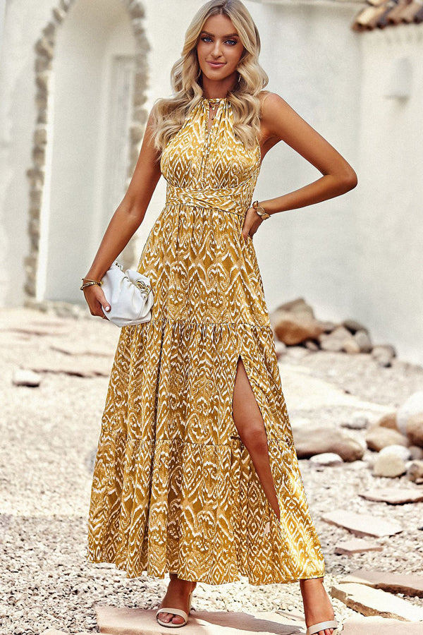 Fashion Print Halter Neck Sleeveless Casual Dress Beachsissi Fashion Print Halter Neck Sleeveless Casual Dress Beachsissi