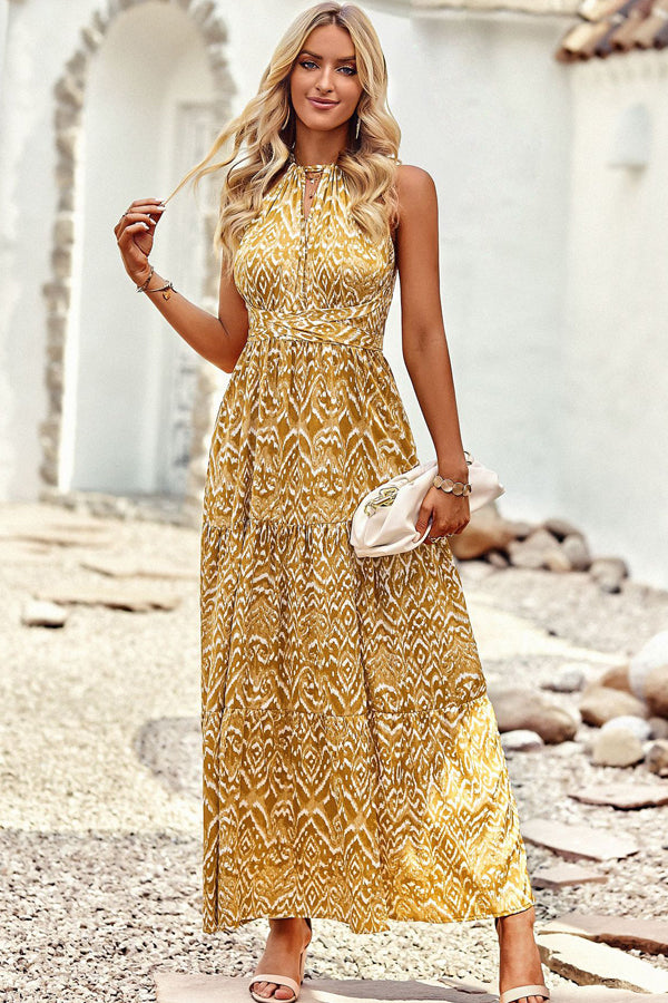 Fashion Print Halter Neck Sleeveless Casual Dress – Beachsissi