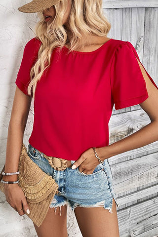 Round Neck Off Shoulder Solid Casual Tops