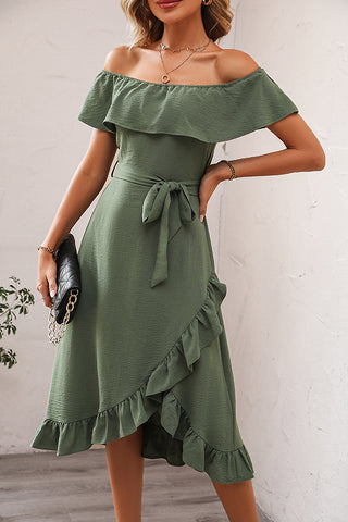 Ruffle Design Solid Round Neck Casual Dress
