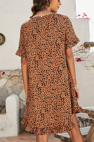 Leopard Print Ruffle Sleeve Casual Dress