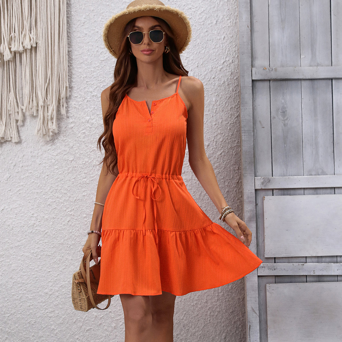 ruffle hem mini dress V Neck Solid Color Ruffle Hem Mini Dress – Beachsissi