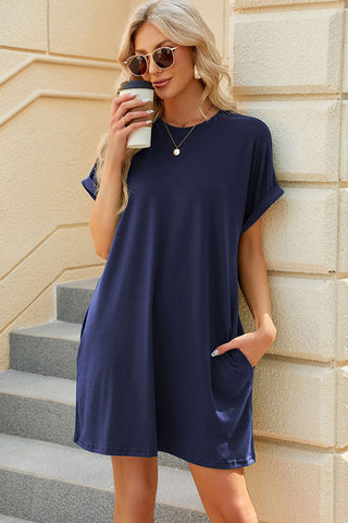 Solid Color Round Neck Casual Dress