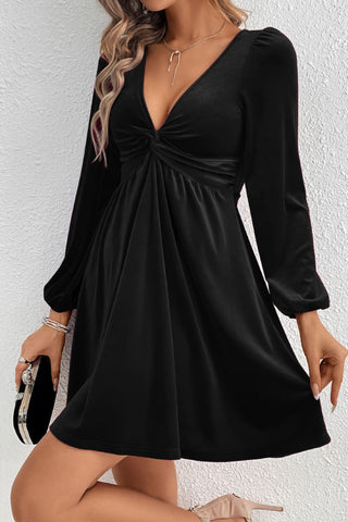 Solid Color Hook Design V Neck Dress