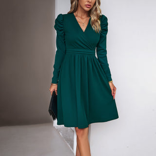 Solid Long Sleeve Ruched Bodycon Dress