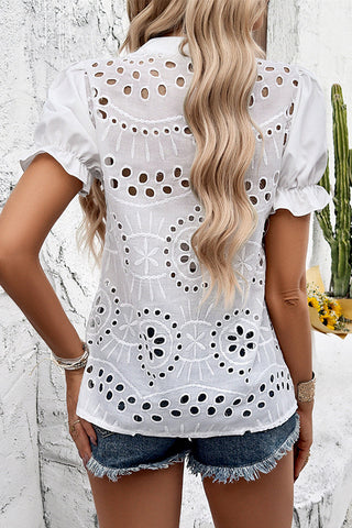 Solid V Neck Hollow Design Casual Tops