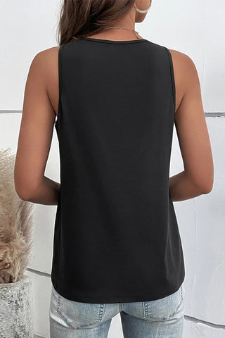Solid V Neck Patchwork Sleeveless Tops