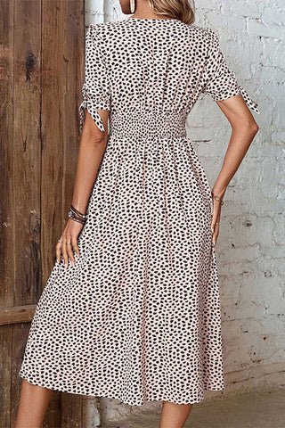 Leopard Print V Neck Split Maxi Dress