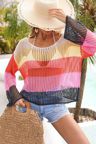 Colorful Knitted Long Sleeve  Swimsuit Cover Up
