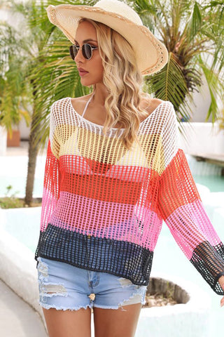 Colorful Knitted Long Sleeve  Swimsuit Cover Up
