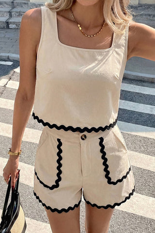 Fashion Color Block Trim Hem Two Piece Set