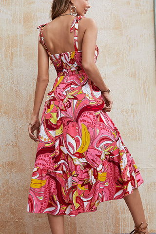 Fashion Printed Smocked Sleeveless Dress