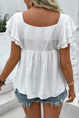 Square Neck Ruffle Sleeve Causal Tops