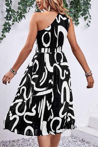 Fashion Printed One Shoulder Casual Dress