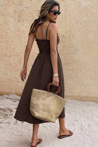 Fashion Solid Color Smocked Waist Maxi Dress