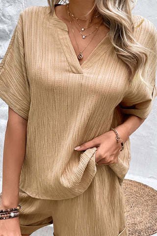 Solid Color V Neck Loose Style Two Pieces Set