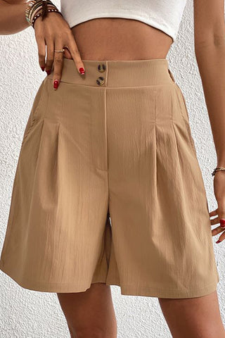 Solid Color High Waist Loose Fit Shorts