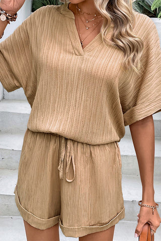 Solid Color V Neck Loose Style Two Pieces Set
