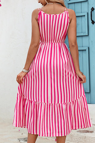 Stripe Print V Neck Sleeveless Casual Dress