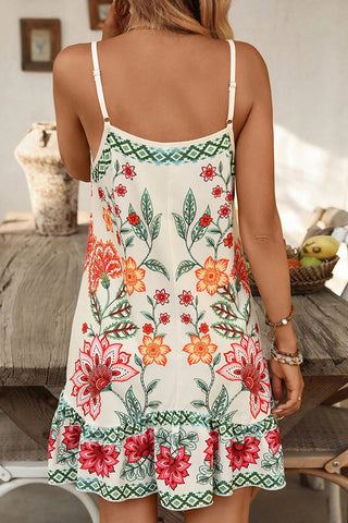 Fashion Floral Print V Neck Mini Dress
