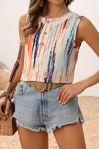 Colorful Round Neck Sleeveless Casual Tops