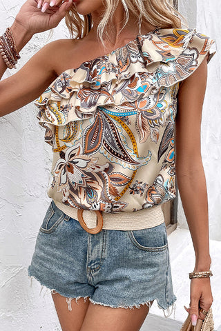 Fashion Printed One Shoulder Casual Tops