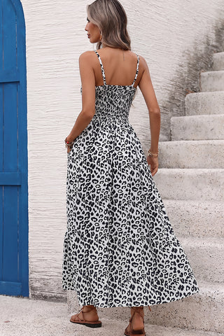 Fashion Leopard Print V Neck Casual Dress