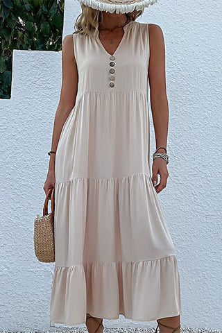 Solid Color V Neck Sleeveless Casual Dress