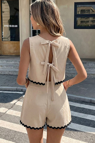 Fashion Color Block Trim Hem Two Piece Set