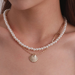 Pearl Scallop Alloy Pendant Necklace