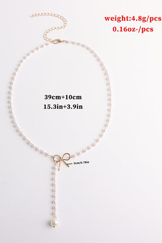 Gold Bowknot Pearl Pendant Necklace