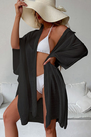 Solid Color Open Front Swimwear Cover Up