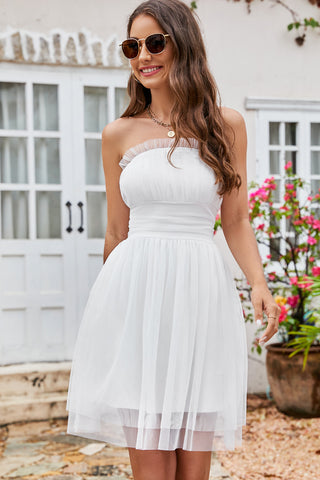 Cute Princess Bandeau White Mini Dress