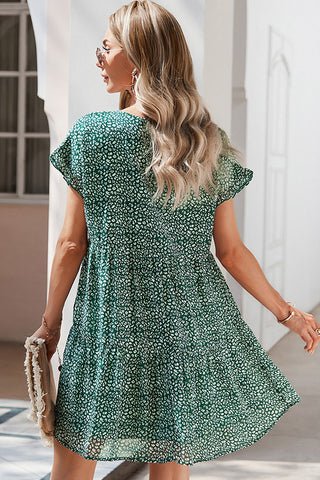 Fashion Dots Print V Neck Mini Dress