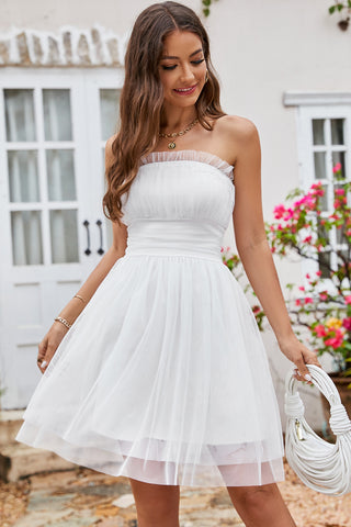 Cute Princess Bandeau White Mini Dress