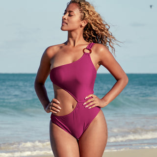 One Shouler Ring Cutout One Piece Swimsuit