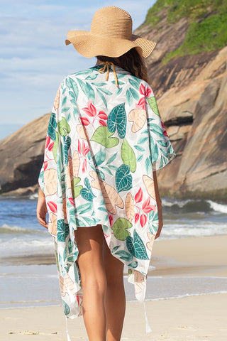 Leaf Print Tassel Swimsuits Cover Up