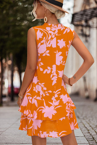 V Neck Floral Print Sleeveless Mini Dress