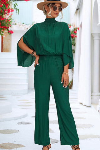 Pleated Solid Color High Waist Jumpsuit