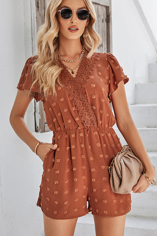 Solid Color V Neck Casual Rompers