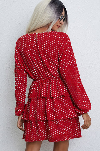 Long Sleeve Dot Layered Mini Dress