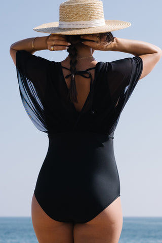 Solid Color Mesh Patchwork One Piece Swimwear