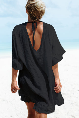 Solid Color Tie Back Swimsuit Cover Up
